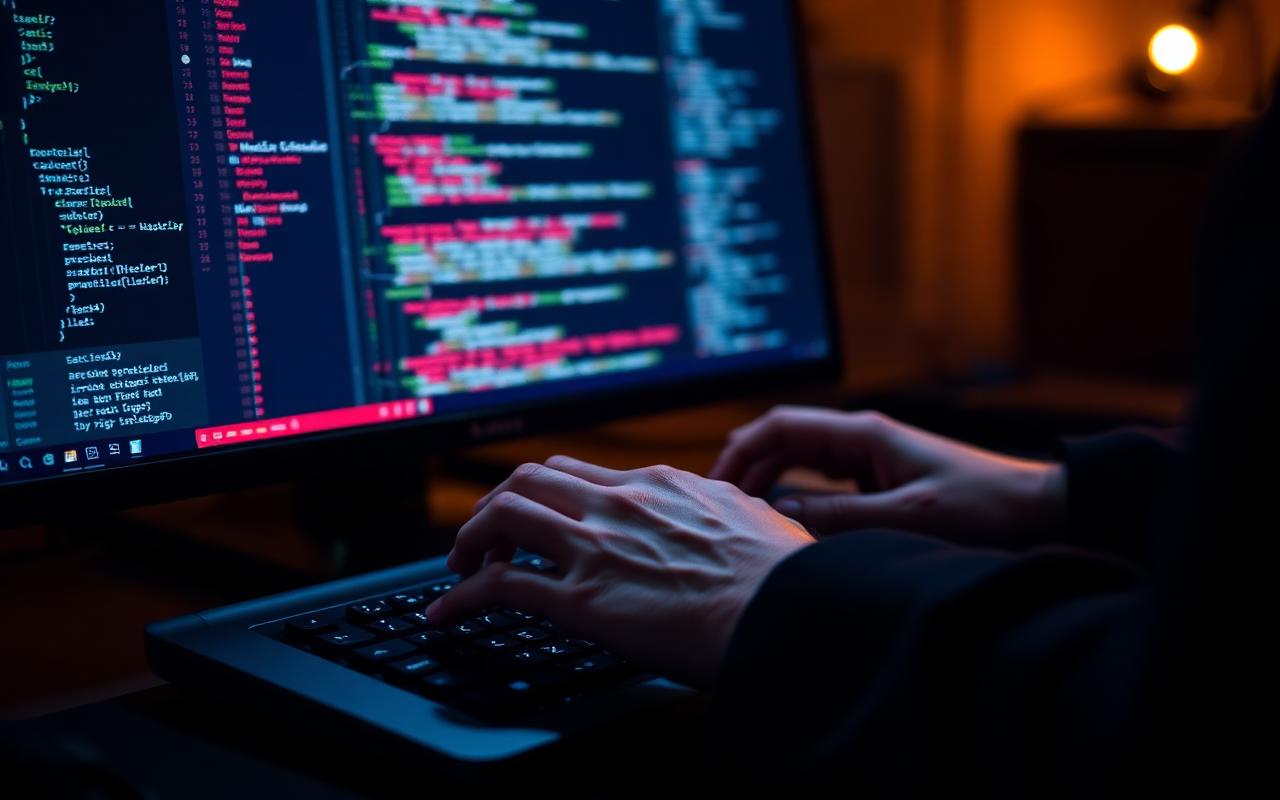Developer writing code on a dark terminal