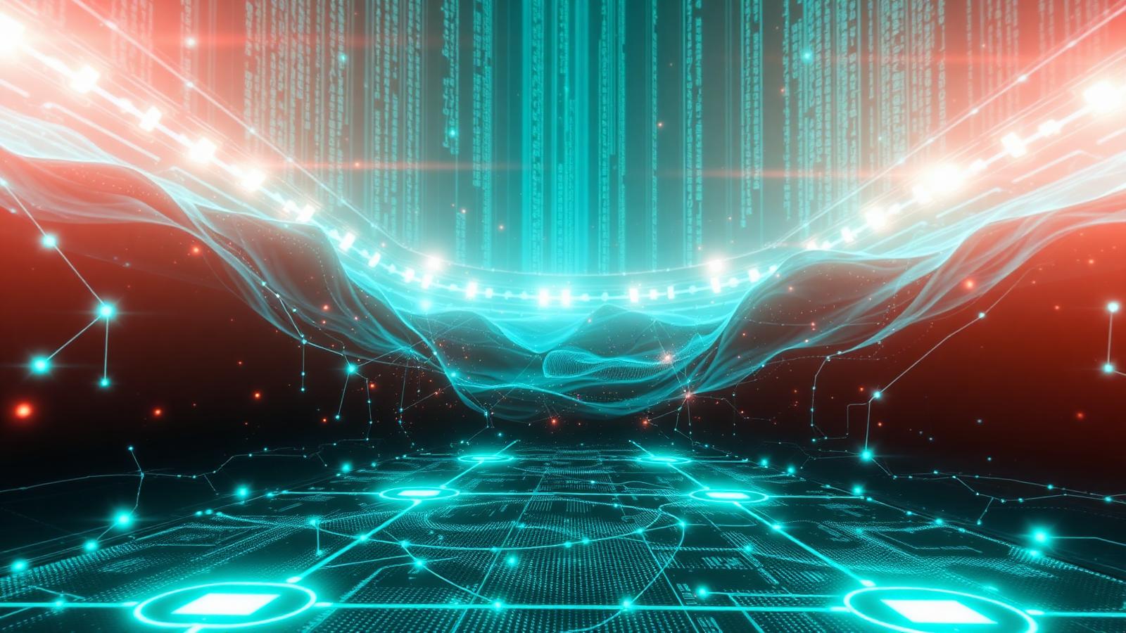 Digital network and code streams illustrating IT infrastructure