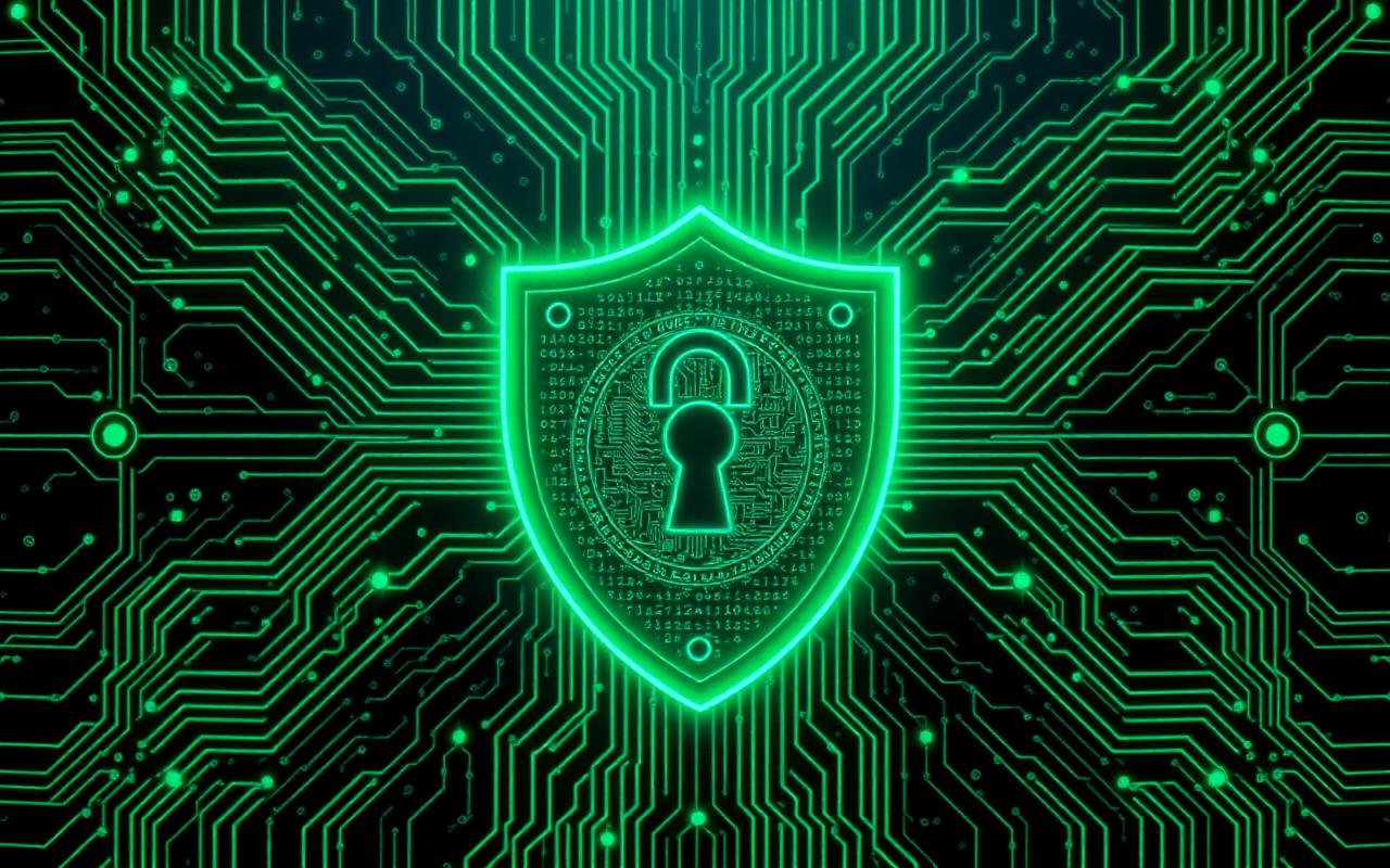 Cybersecurity shield over circuit pattern